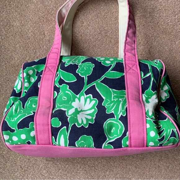 Lilly Pulitzer Floral Print Fabric Small Duffle Barrel Doctor Bag Shoulder Bag - Picture 7 of 16